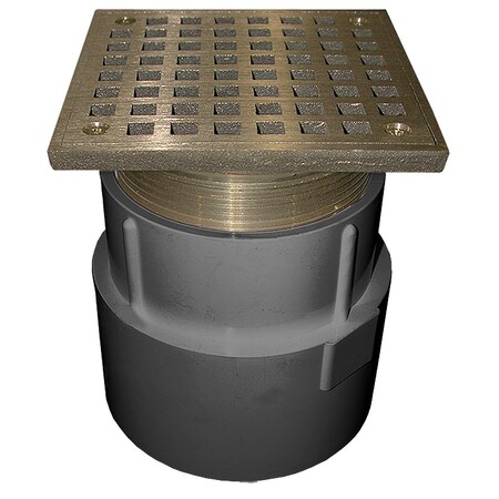 Jones Stephens 4in. PVC Over Pipe Fit Drain Base with 3-1/2in. Metal Spud and 6in. Polished Brass Strainer D53094